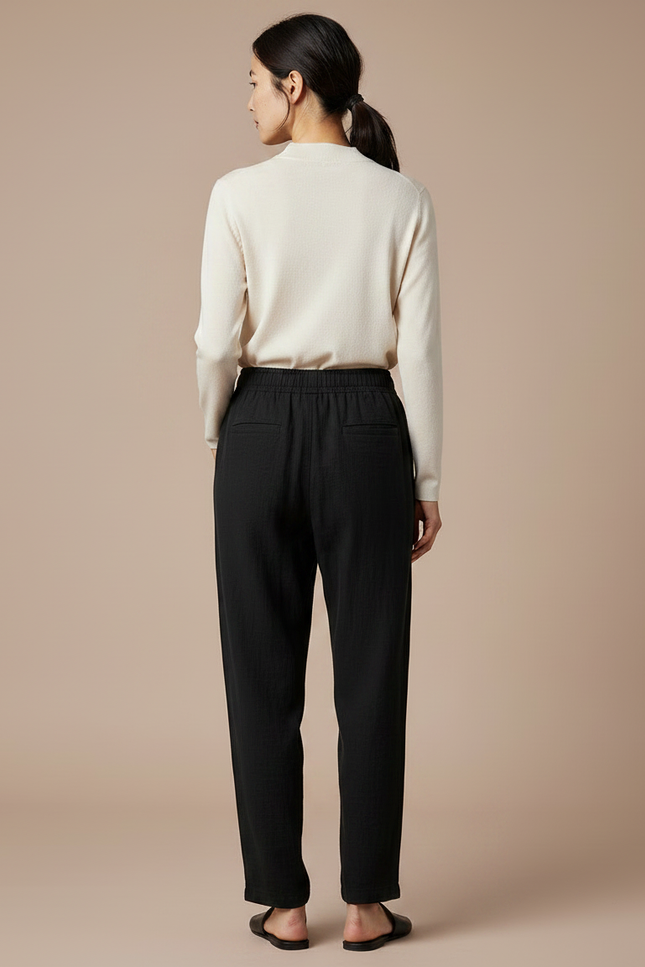 Pantalon Chinois Noir Ample Coton Élastiqué Femme - vue 2