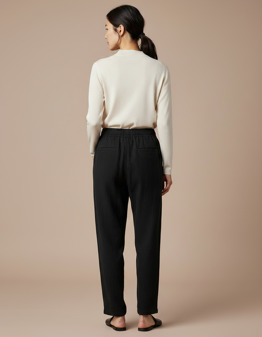 Pantalon Chinois Noir Ample Coton Élastiqué Femme - vue 2
