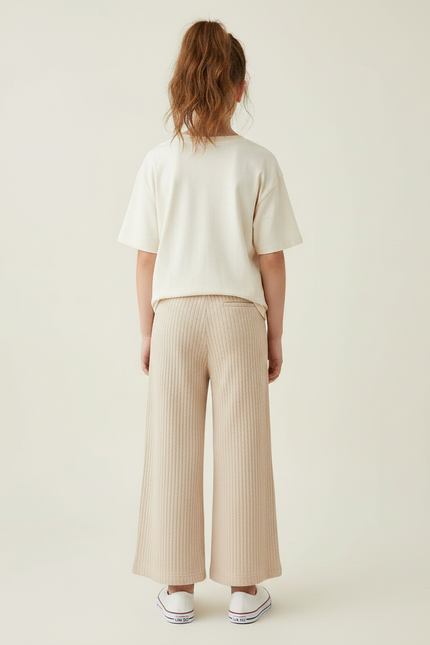 Pantalon Chinois Côtelé Beige Ample Enfant Décontracté - Maille - vue 2