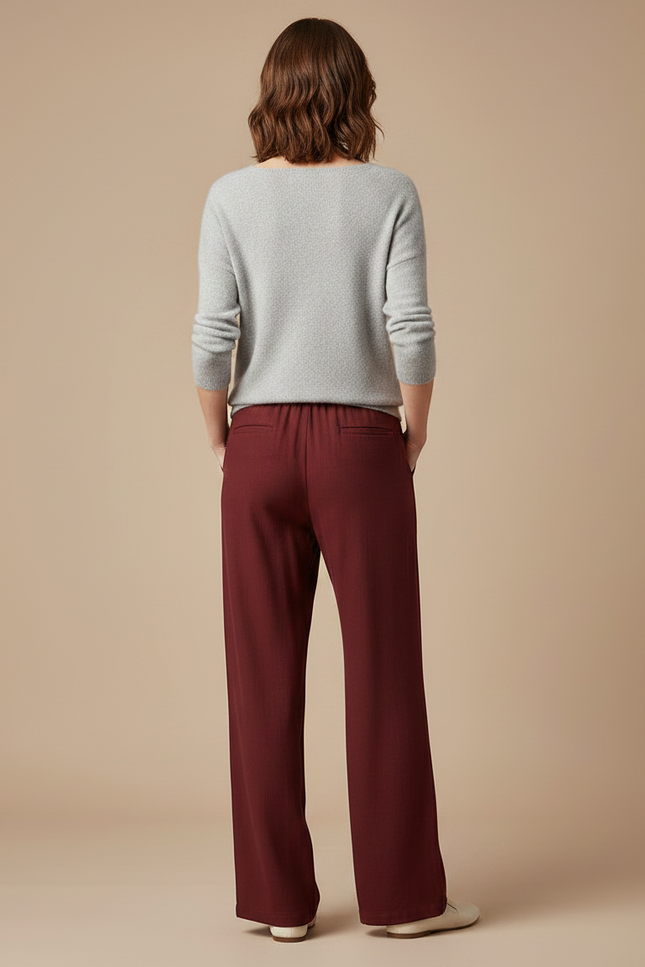 Pantalon Chinois Bordeaux Ample Fluide Décontracté Femme - Viscose - vue 2