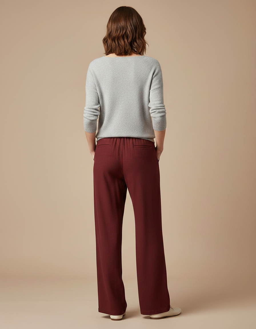 Pantalon Chinois Bordeaux Ample Fluide Décontracté Femme - Viscose - vue 2