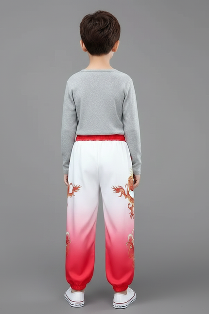 Pantalon Chinois Blanc Rouge Dégradé Dragon Brodé Enfant - Multicolore Polyester - vue 2