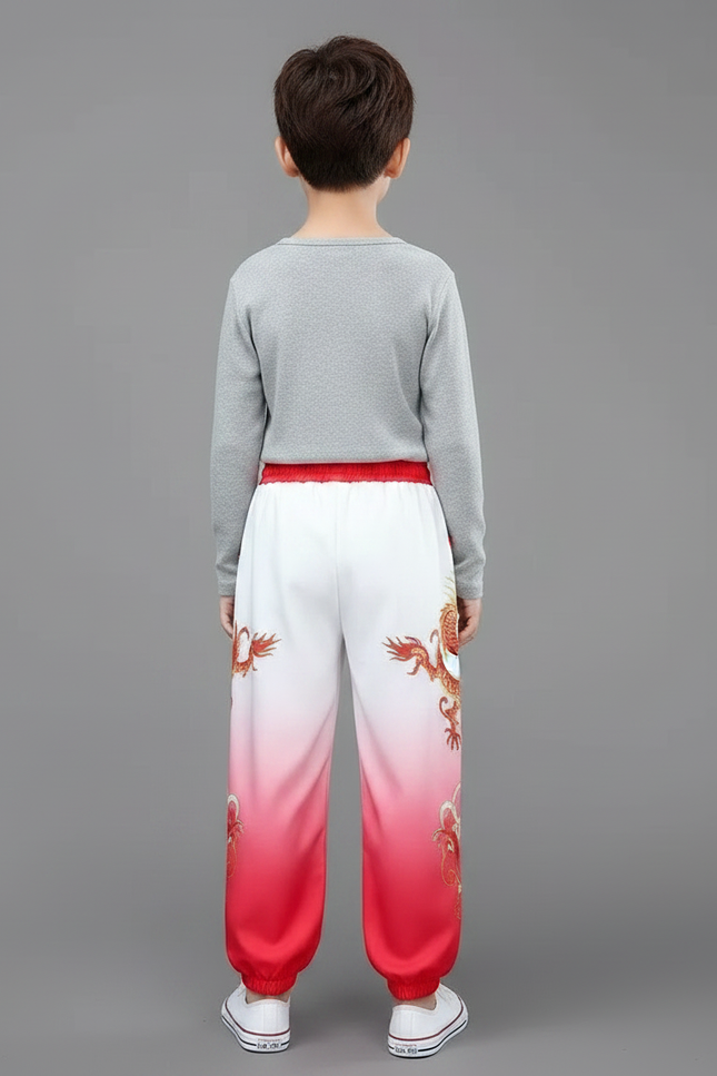 Pantalon Chinois Blanc Rouge Dégradé Dragon Brodé Enfant - Multicolore Polyester - vue 2