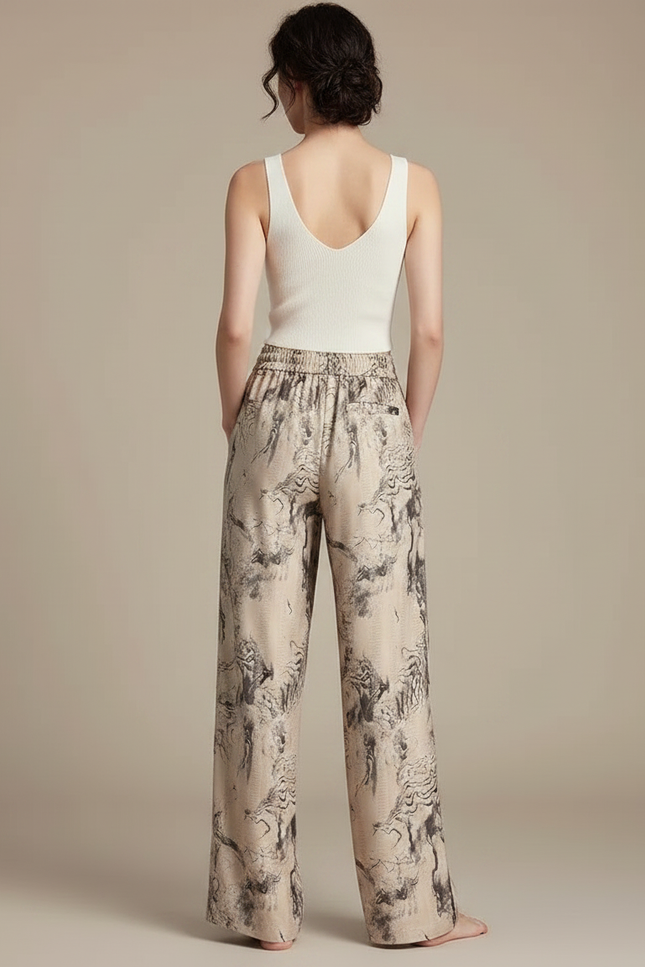 Pantalon Chinois Imprimé Fluide Ample Décontracté Soie - vue 2