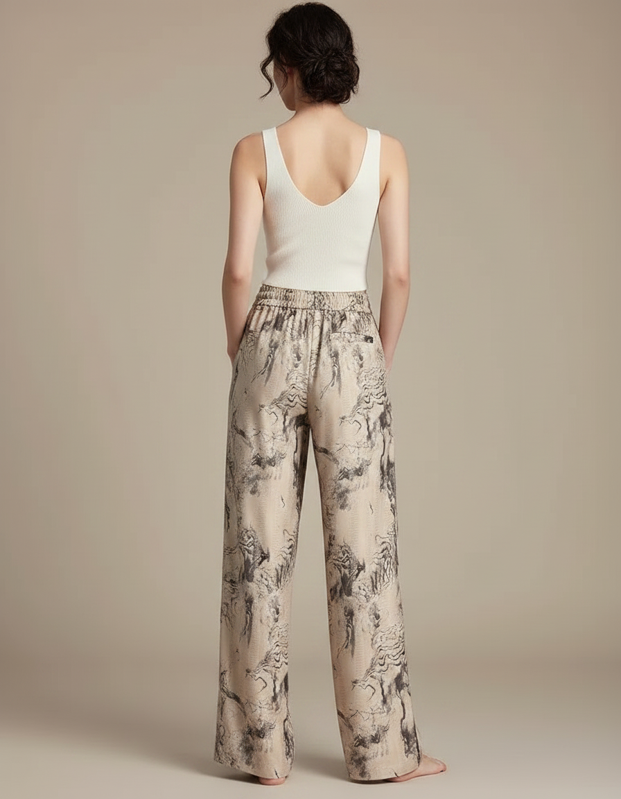 Pantalon Chinois Imprimé Fluide Ample Décontracté Soie - vue 2