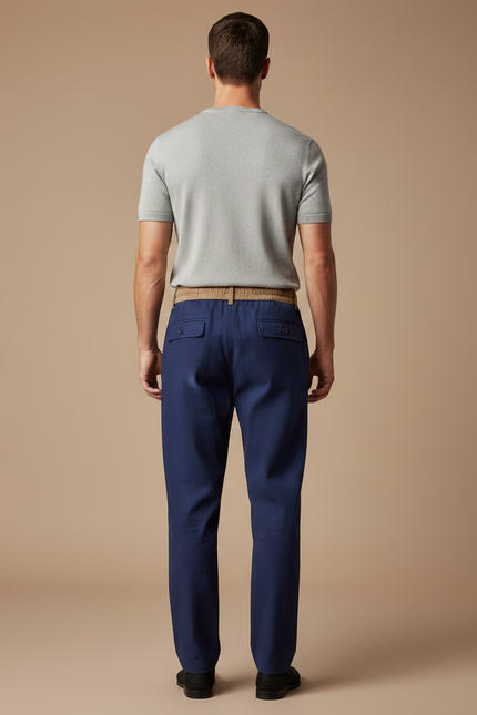 Pantalon Chinois Bleu Marine Droit Coton Homme Décontracté - vue 2