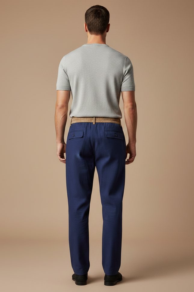 Pantalon Chinois Bleu Marine Droit Coton Homme Décontracté - vue 2