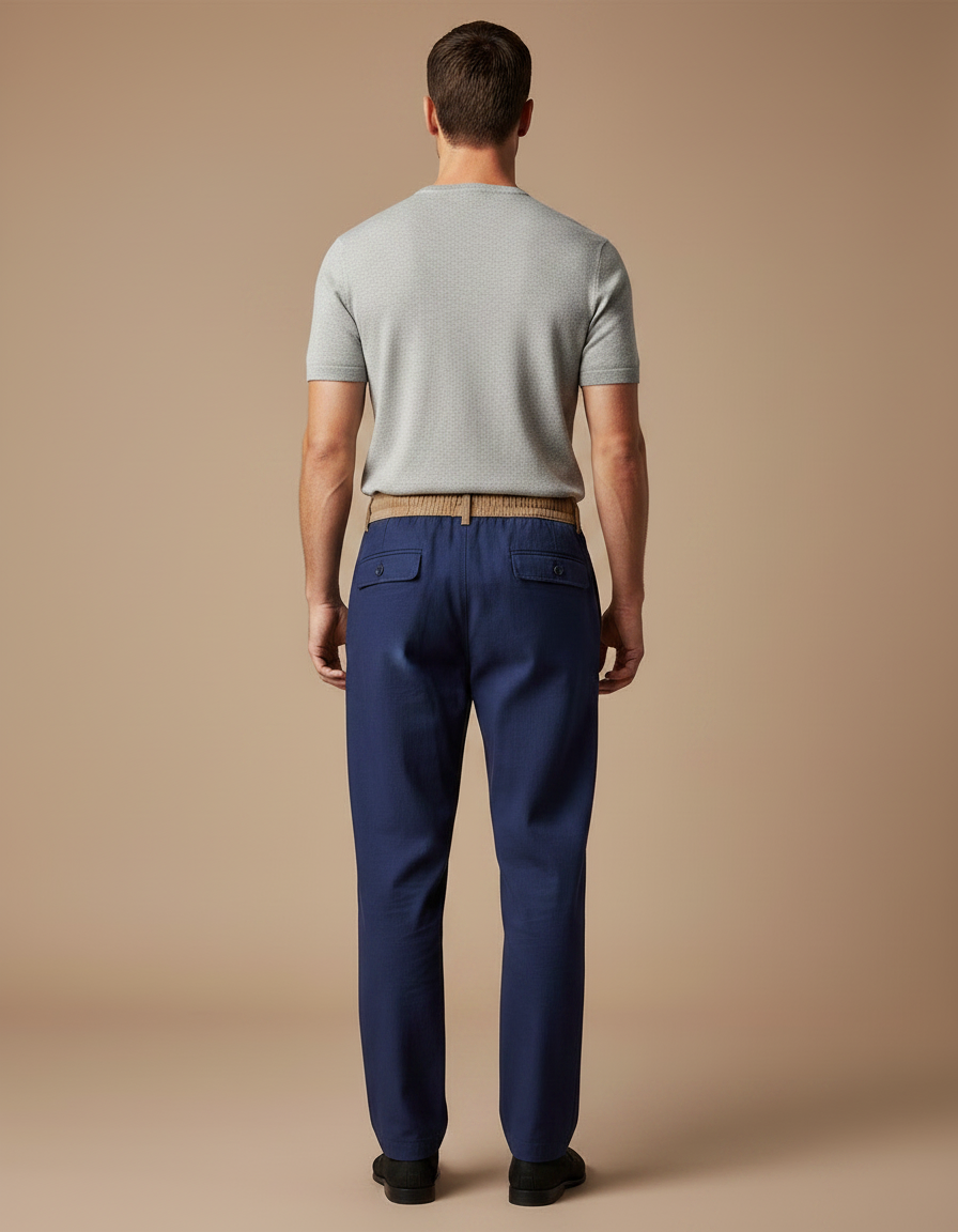 Pantalon Chinois Bleu Marine Droit Coton Homme Décontracté - vue 2