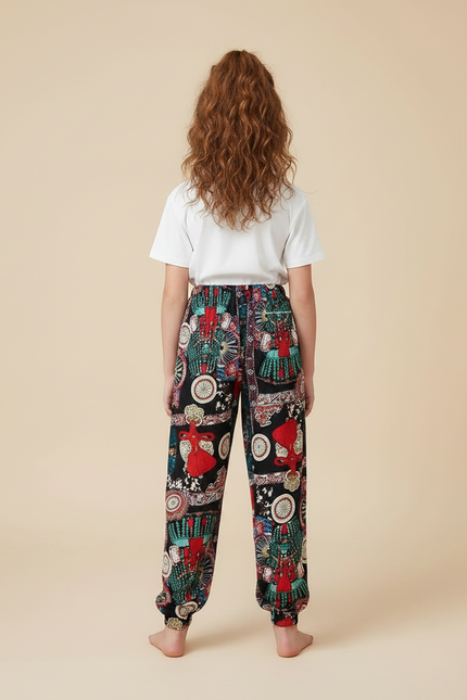 Pantalon Chinois Imprimé Ample Ethnique Bohème Fille - Multicolore Viscose - vue 2