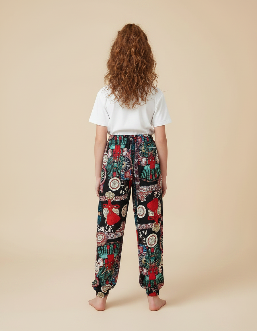 Pantalon Chinois Imprimé Ample Ethnique Bohème Fille - Multicolore Viscose - vue 2
