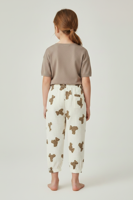 Pantalon Chinois Blanc Coton Ample Ours Enfant - vue 2