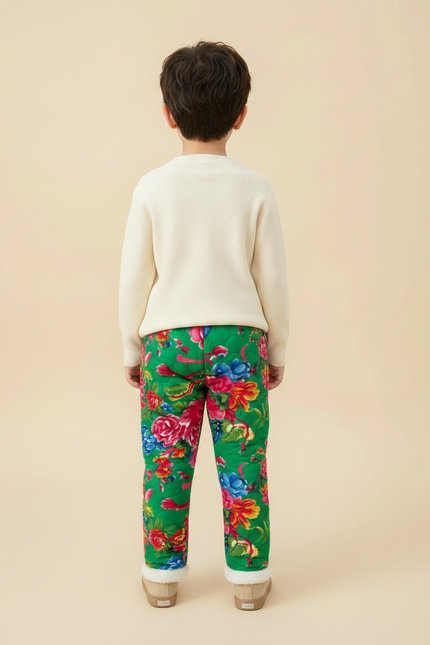 Pantalon Chinois Vert Floral Matelassé Enfant Doublé - Polyester - vue 2