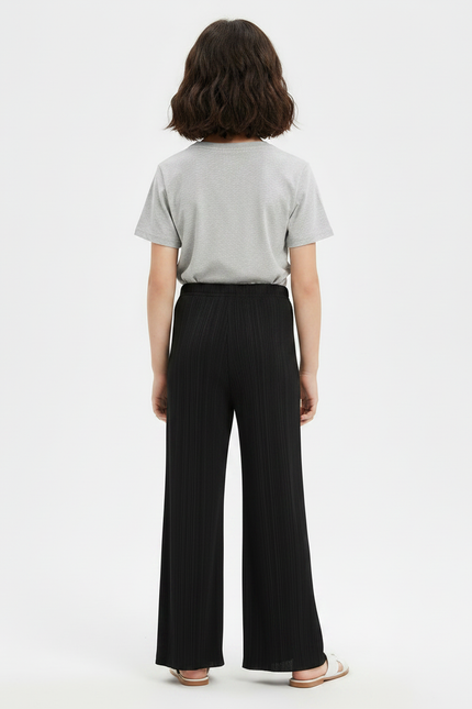 Pantalon Chinois Noir Plissé Ample Ondulé Fille - Polyester - vue 2