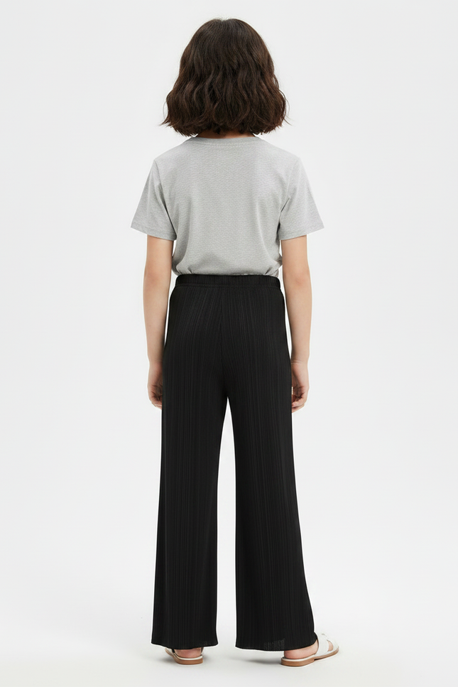 Pantalon Chinois Noir Plissé Ample Ondulé Fille - Polyester - vue 2