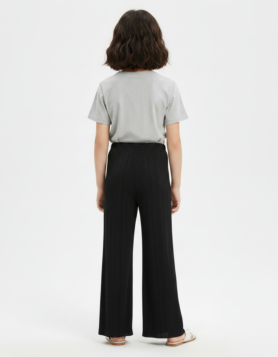 Pantalon Chinois Noir Plissé Ample Ondulé Fille - Polyester - vue 2