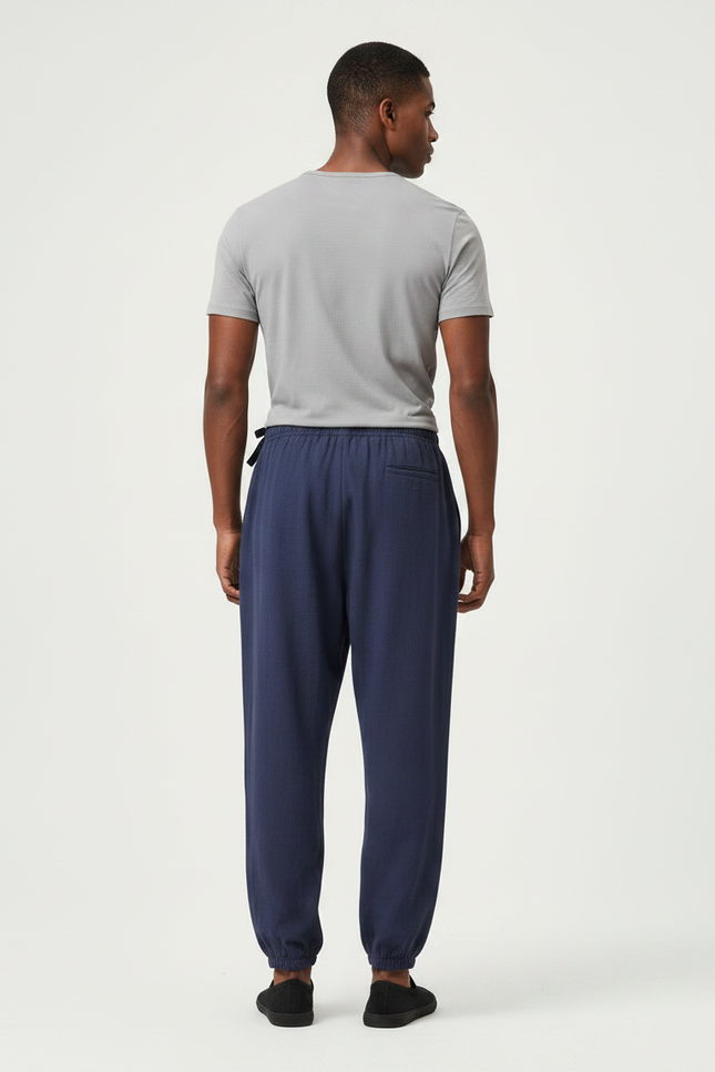 Pantalon Chinois Bleu Marine Ample Coton Confortable Homme - vue 2