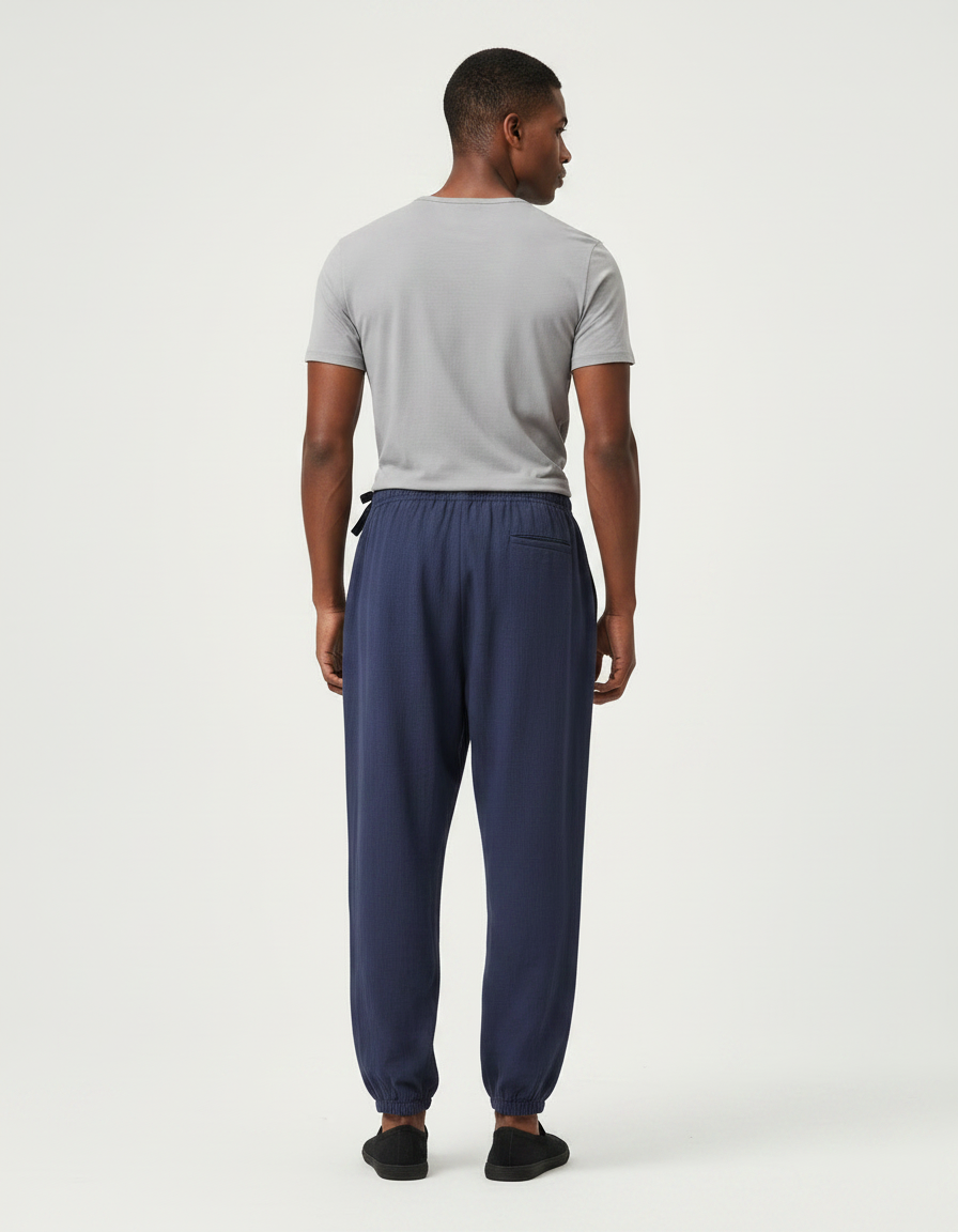Pantalon Chinois Bleu Marine Ample Coton Confortable Homme - vue 2