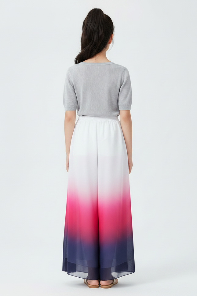 Pantalon Chinois Dégradé Fluide Ample Rose Bleu Enfant - Multicolore Polyester - vue 2