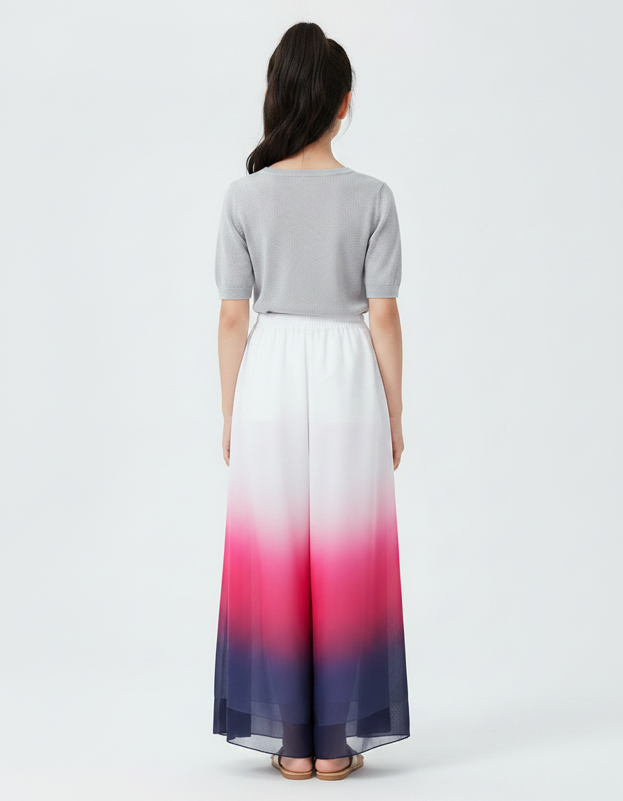 Pantalon Chinois Dégradé Fluide Ample Rose Bleu Enfant - Multicolore Polyester - vue 2