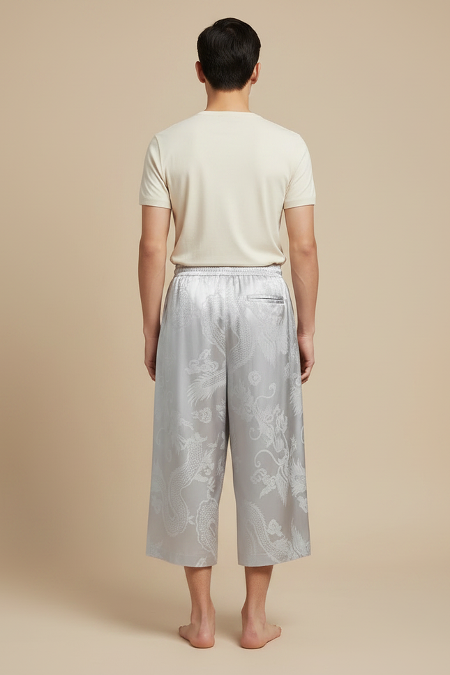 Pantalon Chinois Gris Ample Jacquard Dragon Soie Homme - Argenté - vue 2