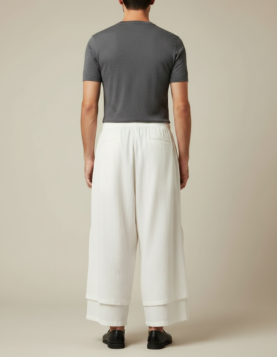 Pantalon Chinois Blanc Ample Lin Superposé Décontracté - vue 2