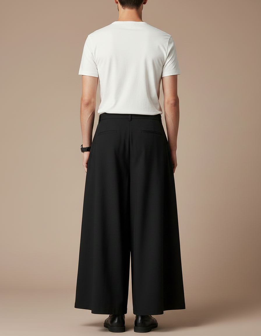 Pantalon Chinois Noir Ample Plissé Homme - Gabardine - vue 2