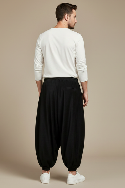 Pantalon Chinois Noir Ample Harem Homme Décontracté - Coton - vue 2
