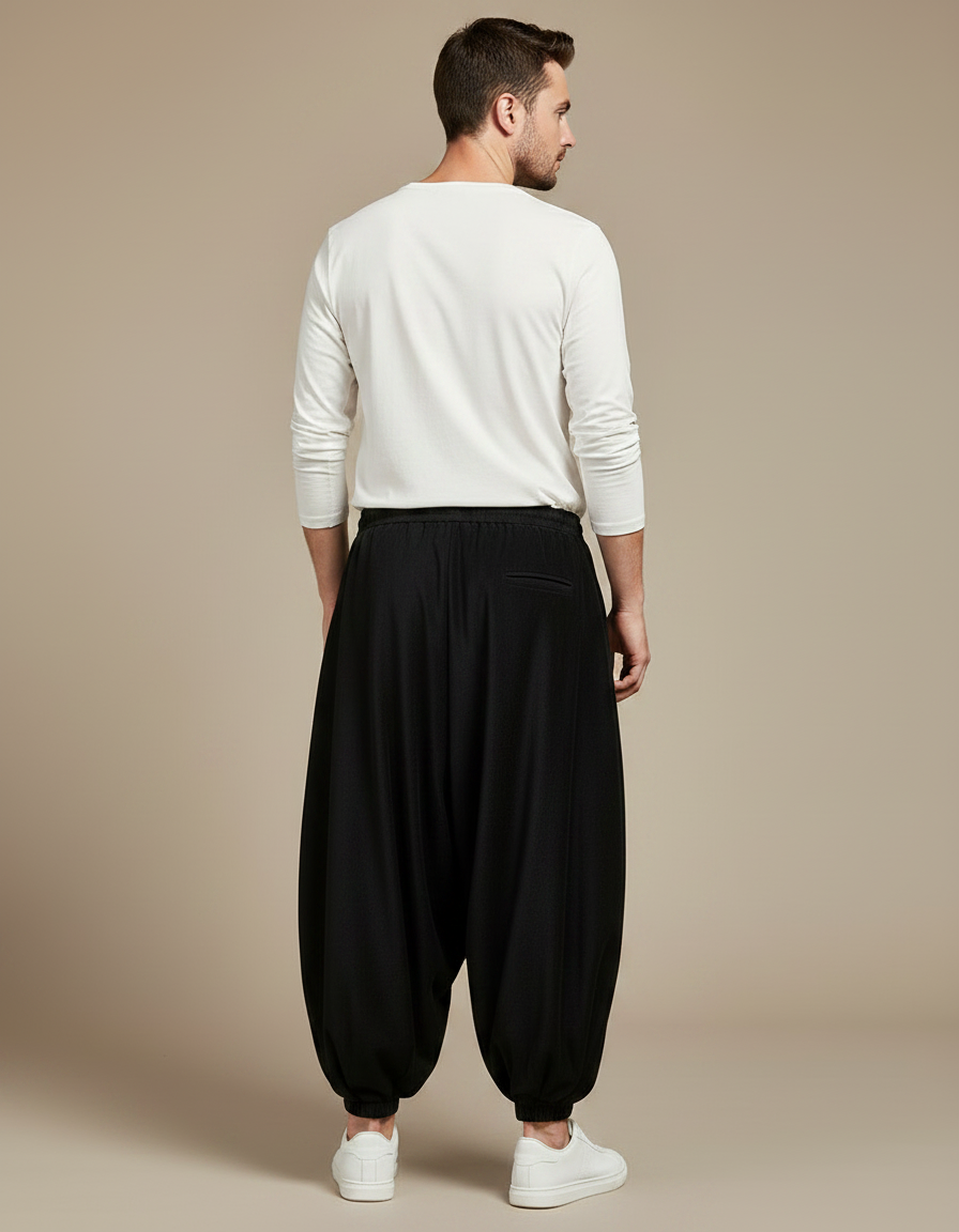 Pantalon Chinois Noir Ample Harem Homme Décontracté - Coton - vue 2