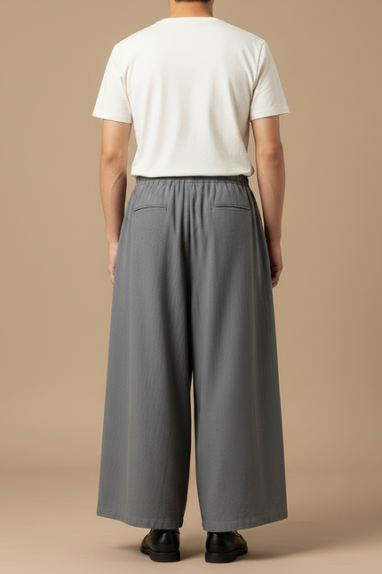 Pantalon Chinois Gris Ample Coton Lin Homme - vue 2