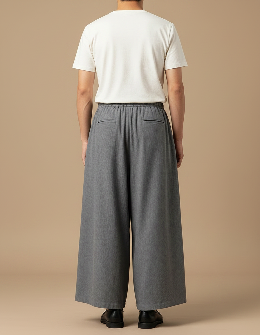 Pantalon Chinois Gris Ample Coton Lin Homme - vue 2