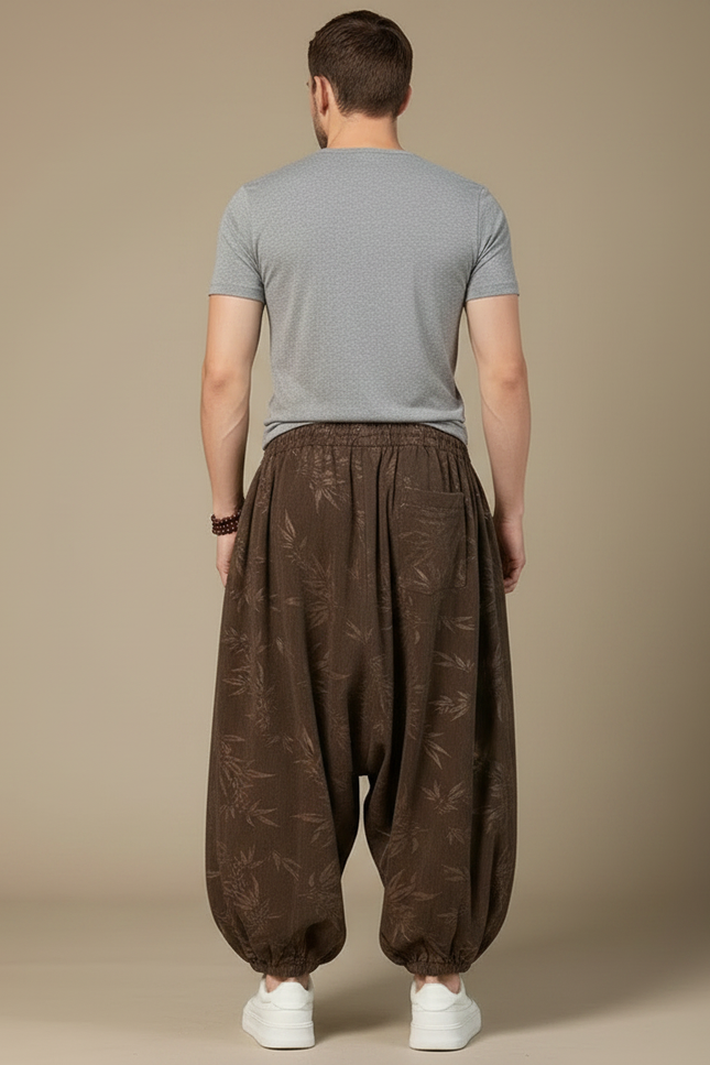Pantalon Chinois Marron Ample Fleuri Décontracté Homme - Lin - vue 2
