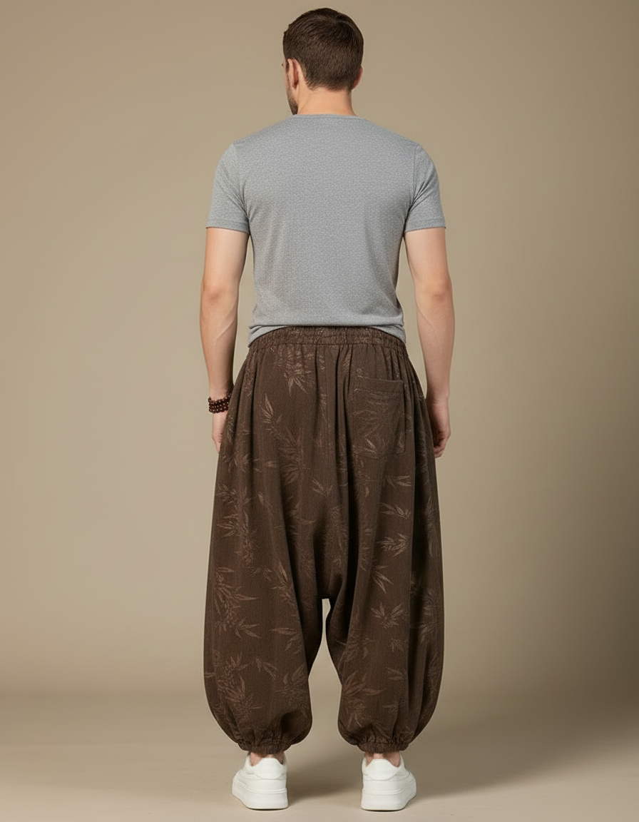 Pantalon Chinois Marron Ample Fleuri Décontracté Homme - Lin - vue 2