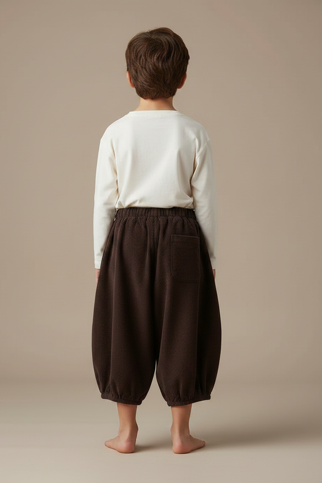 Pantalon Chinois Marron Côtelé Bouffant Enfant Mignon - Cordé - vue 2