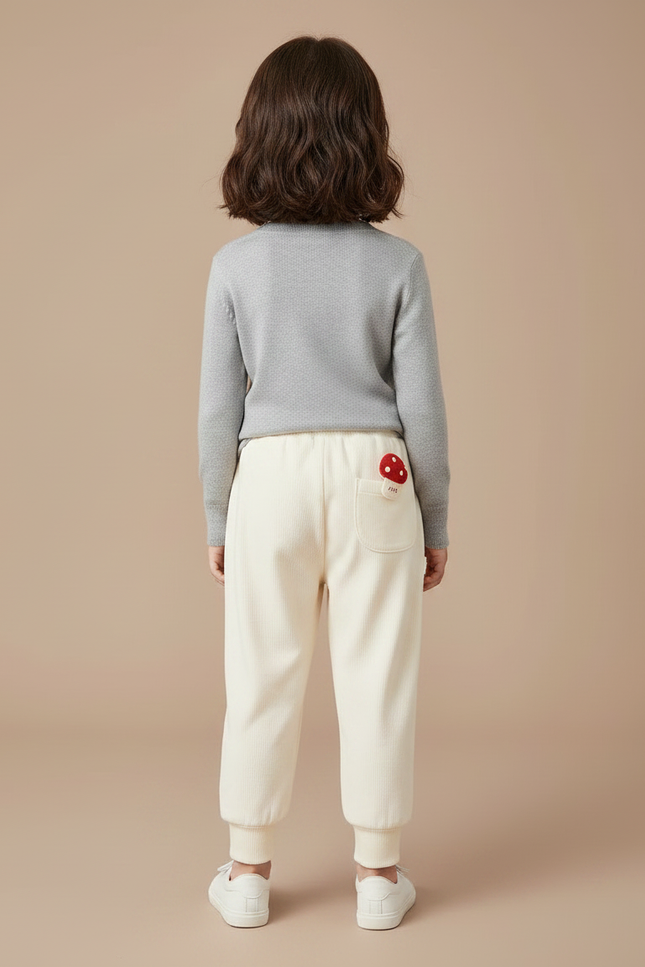 Pantalon Chinois Crème Côtelé Ample Décontracté Champignon - Beige Cordé - vue 2