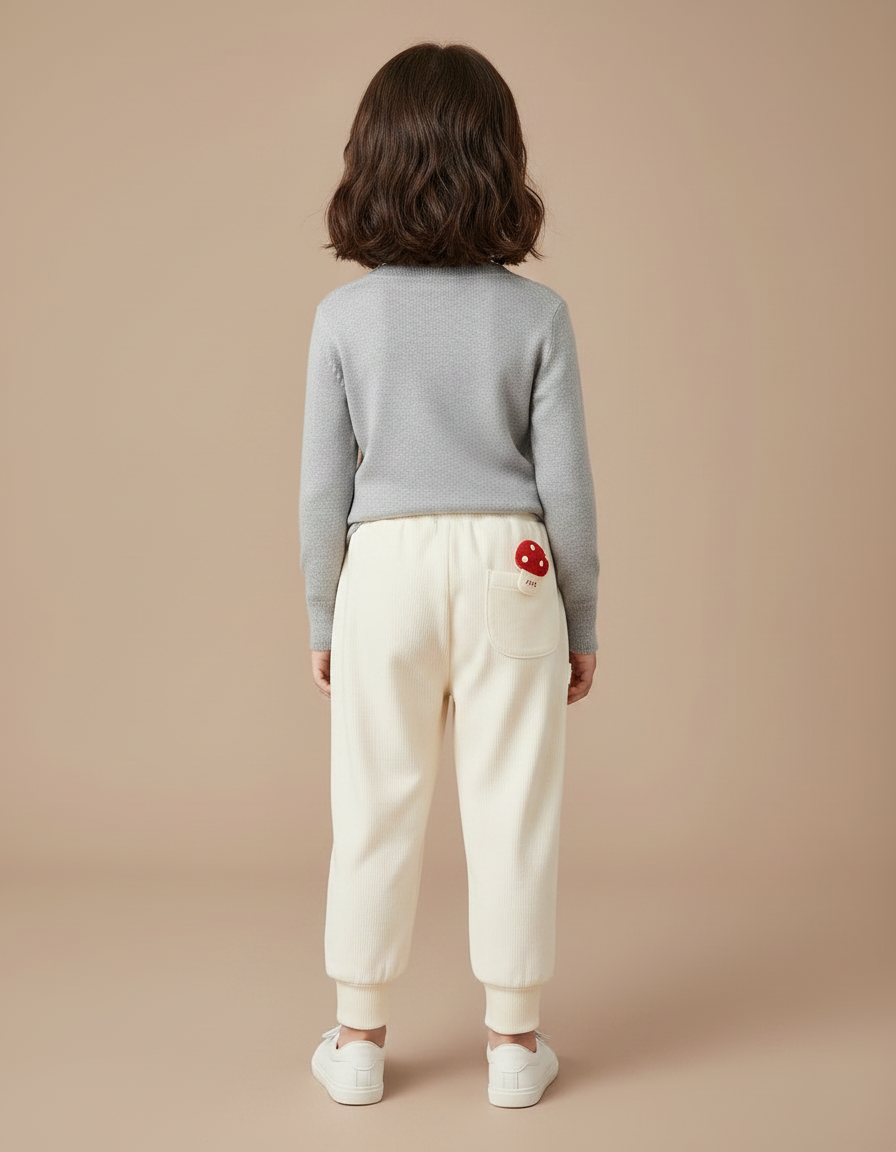 Pantalon Chinois Crème Côtelé Ample Décontracté Champignon - Beige Cordé - vue 2