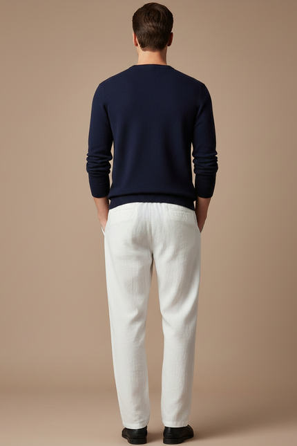 Pantalon Chinois Blanc Lin Ample Léger Homme - vue 2