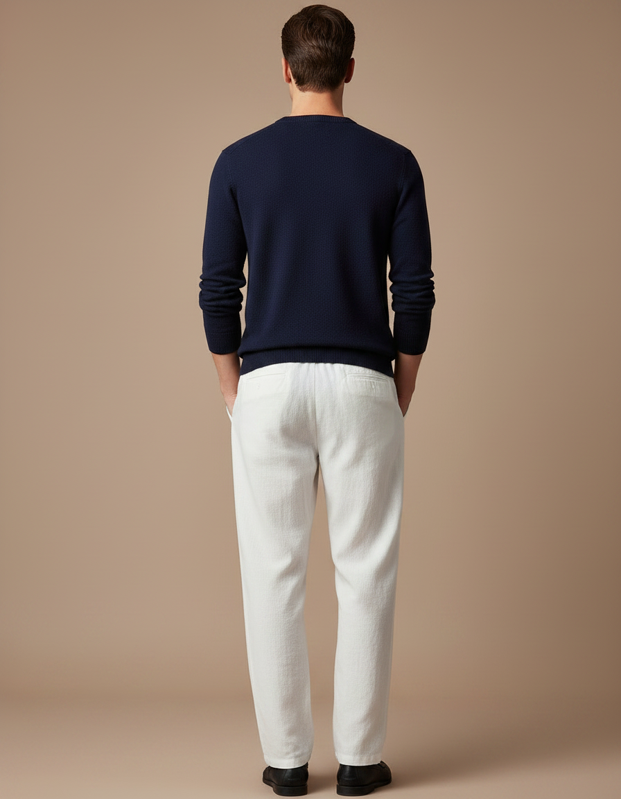 Pantalon Chinois Blanc Lin Ample Léger Homme - vue 2
