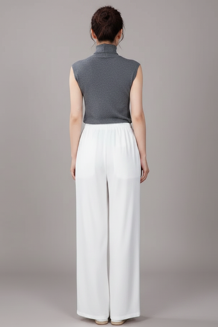 Pantalon Chinois Blanc Fluide Ample Femme - Viscose - vue 2