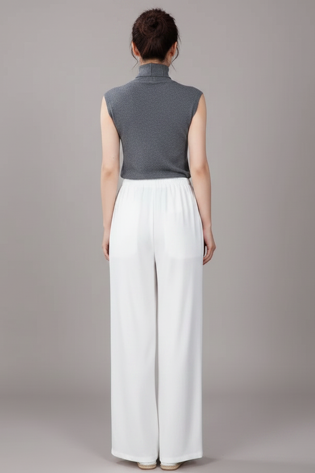Pantalon Chinois Blanc Fluide Ample Femme - Viscose - vue 2