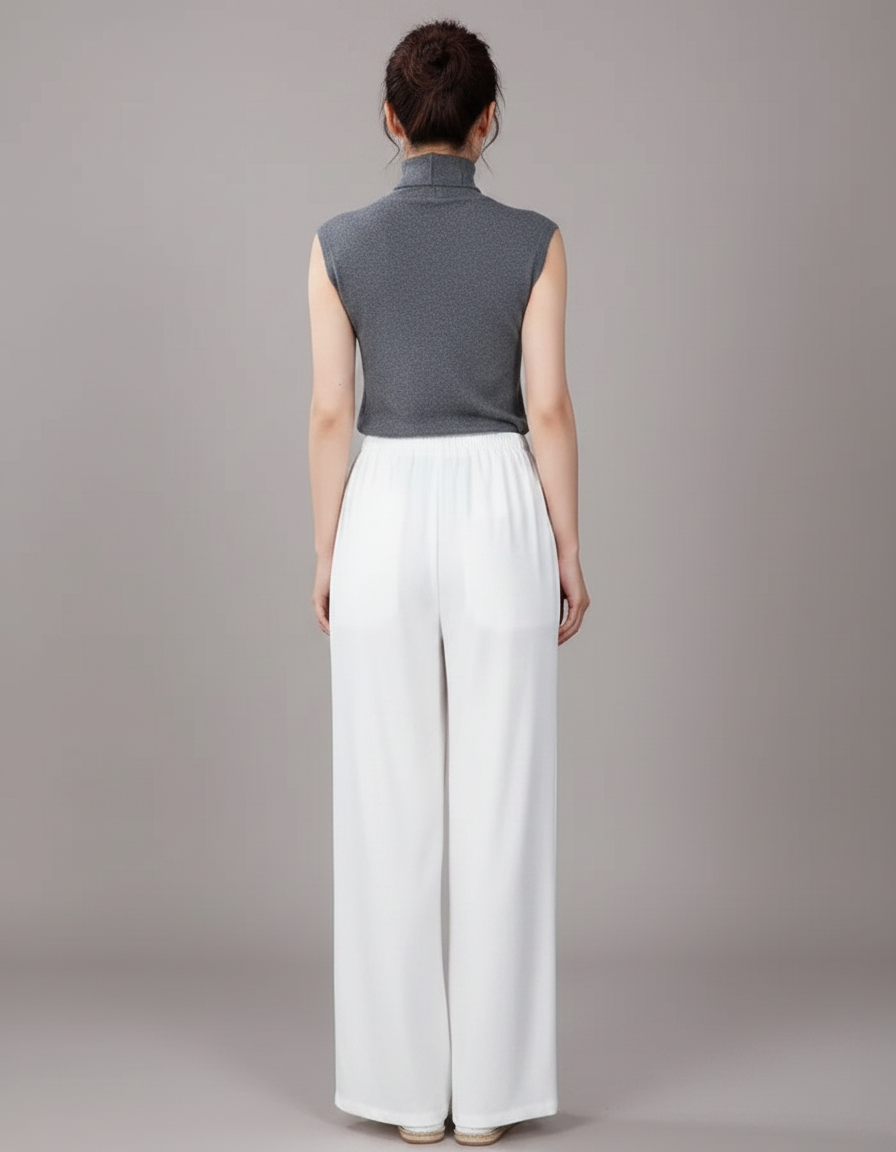 Pantalon Chinois Blanc Fluide Ample Femme - Viscose - vue 2