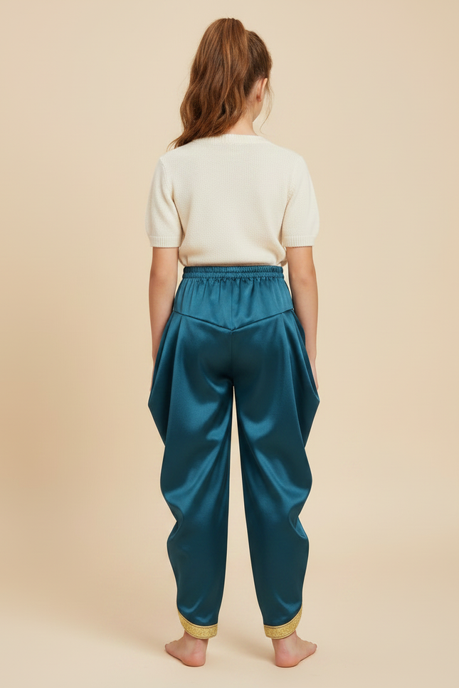 Pantalon Chinois Satiné Bleu Doré Ample Enfant - vue 2
