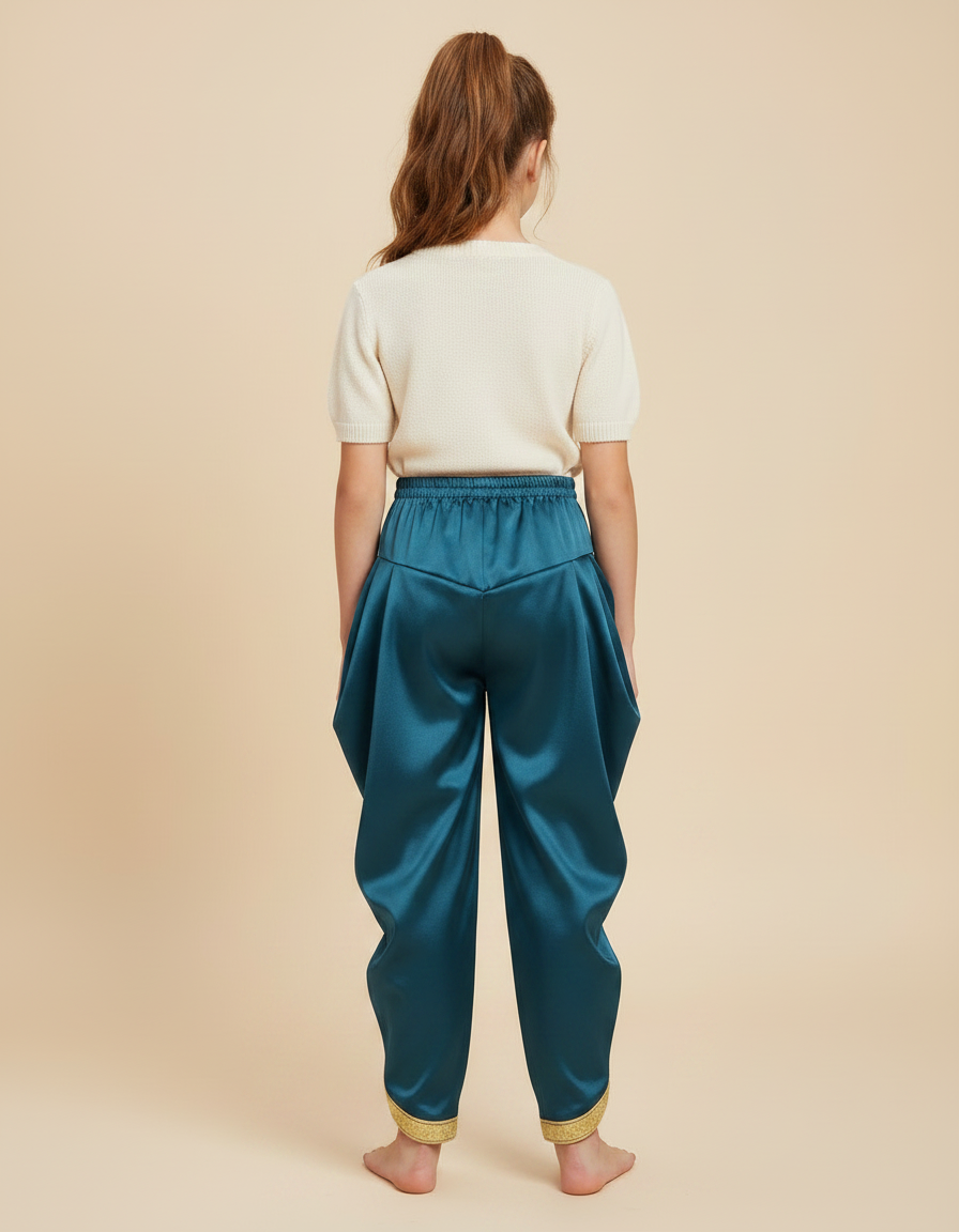 Pantalon Chinois Satiné Bleu Doré Ample Enfant - vue 2