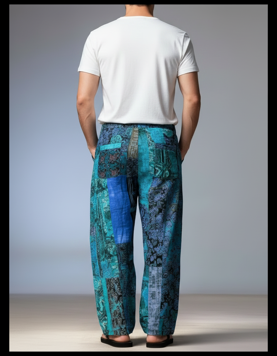 Pantalon Chinois Patchwork Abstrait Ample Coton Homme - Multicolore - vue 2