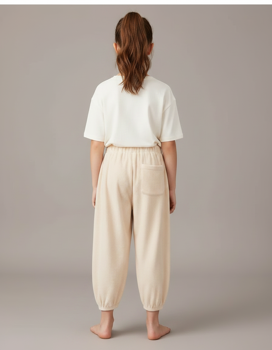 Pantalon Chinois Beige Côtelé Ample Confortable Enfant - Cordé - vue 2