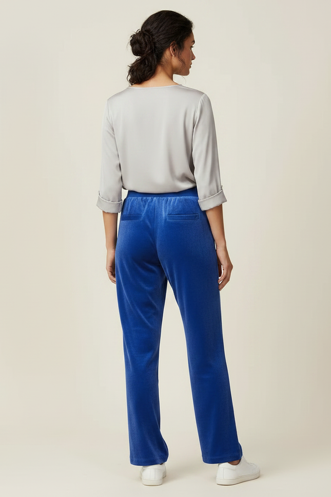 Pantalon Chinois Velours Bleu Taille Élastique Femme - vue 2