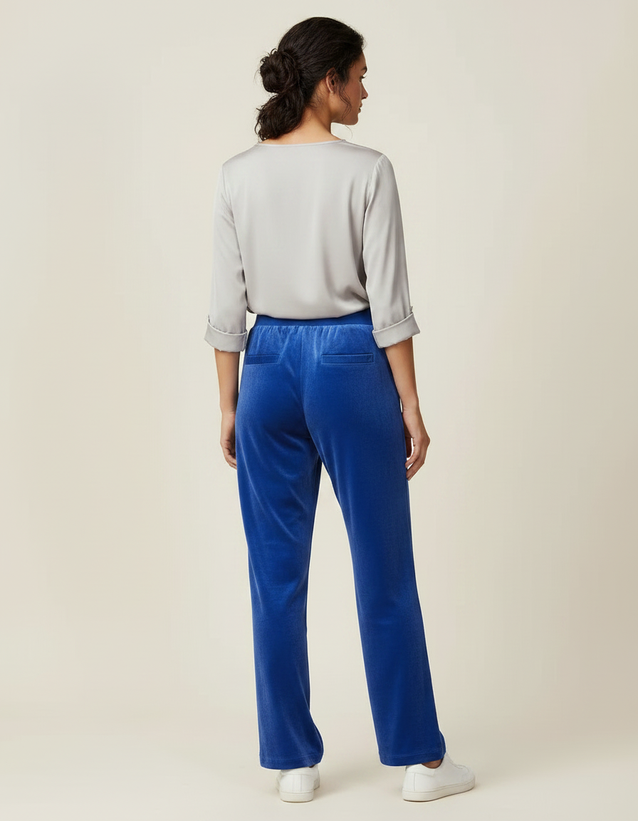 Pantalon Chinois Velours Bleu Taille Élastique Femme - vue 2