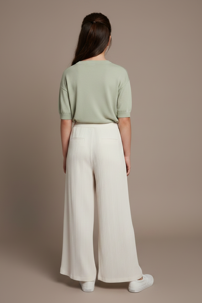 Pantalon Chinois Crème Plissé Fluide Ample Fille - Beige Polyester - vue 2