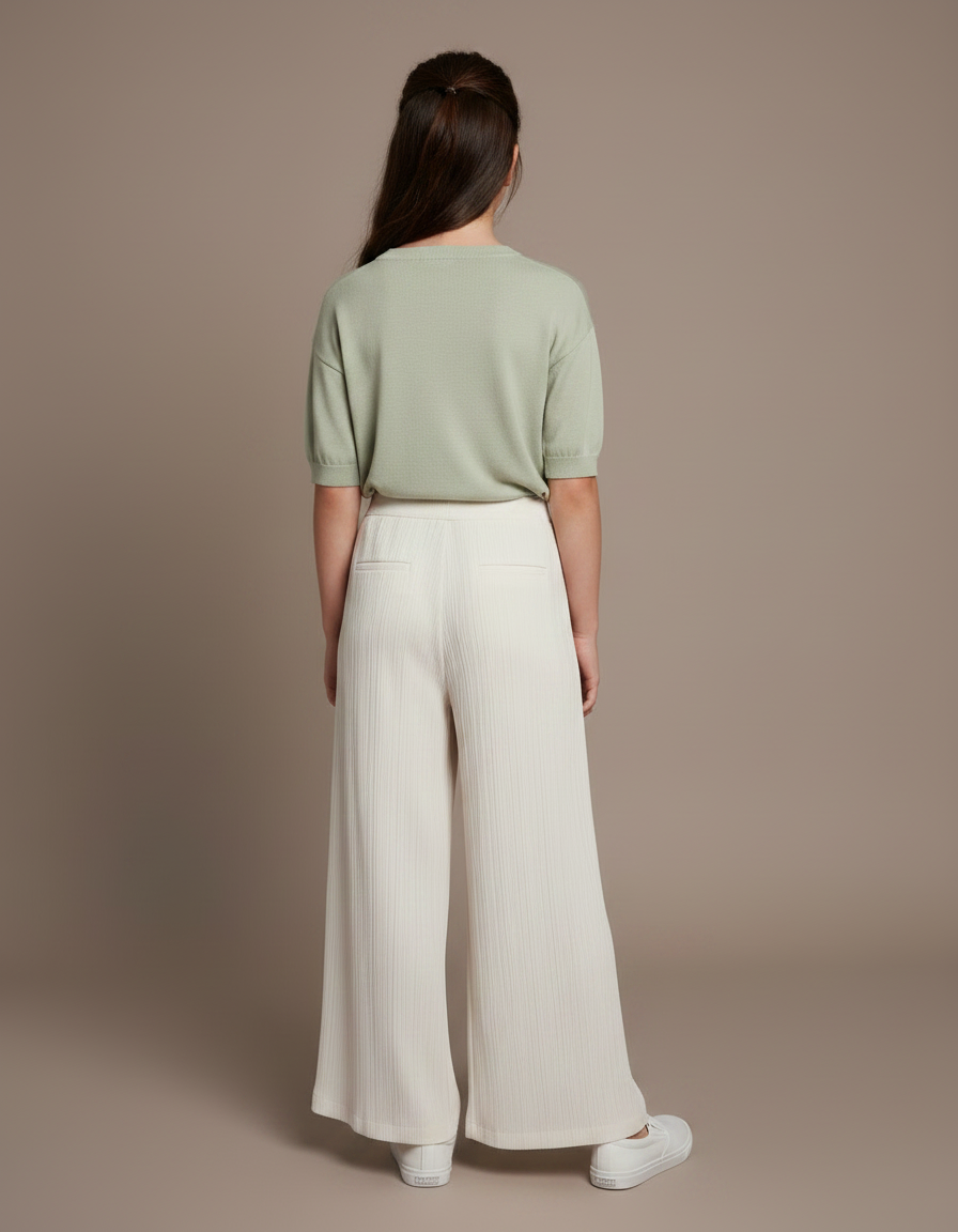 Pantalon Chinois Crème Plissé Fluide Ample Fille - Beige Polyester - vue 2