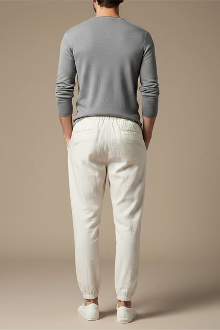 Pantalon Chinois Lin Cordon Beige Ample Décontracté - vue 2