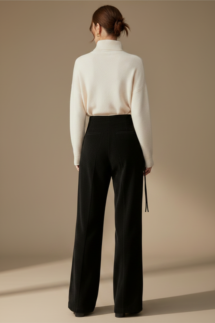 Pantalon Chinois Noir Corduroy Taille Haute Ample - Cordé - vue 2